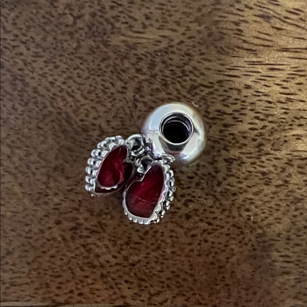 Pandora Heart Silver & Red Charm; 2 pieces